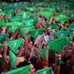 Thousands of women in Buenos Aires hold green scarves demanding the decriminalization of abortion in Argentina, on February 19, 2020