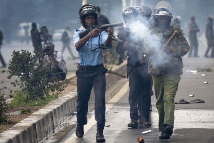 File image of police using teargas to disperse protesters