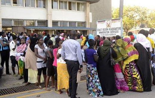 File image of a crowd outside the Regional Immigration offices in Mombasa. Four people who identified themselves as immigration officials, picked Paul Topf from his Lungalunga, Kwale County on November 26