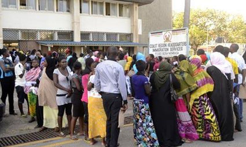 File image of a crowd outside the Regional Immigration offices in Mombasa. Four people who identified themselves as immigration officials, picked Paul Topf from his Lungalunga, Kwale County on November 26