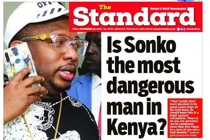 Yes, I am the most dangerous man in Kenya - Nairobi Governor Mike Sonko replies to Standard newspaper headline