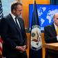 US Special Representative for Venezuela Elliott Abrams (right) and Charge d'Affaires for Venezuela James Story speak at the State Department