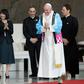 Pope Francis delighted the crowd by donning a traditional Japanese 'happi', worn for festivals