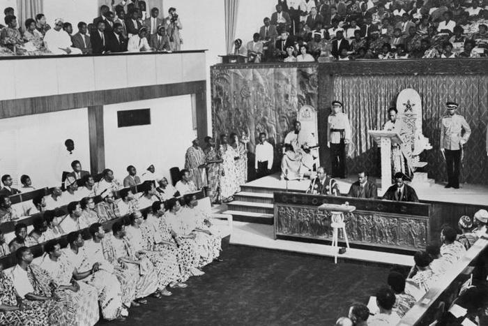 Ghana's President Kwame Nkrumah addresses parliament in 1960. In 1957, Ghana became the first country in sub-Saharan Africa to declare independence