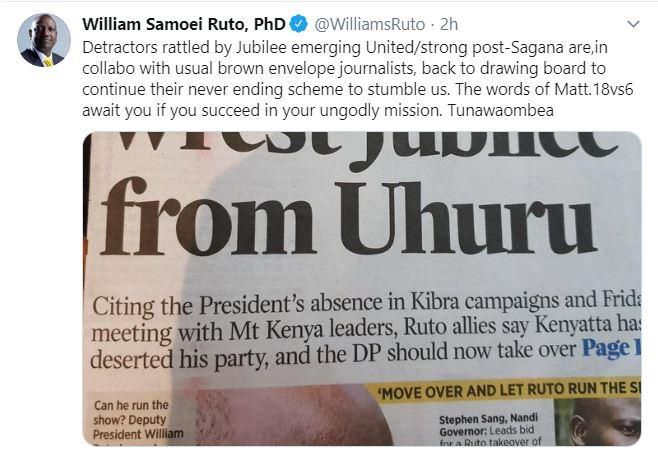 Angry DP Ruto quotes the Bible while condemning Daily Nation over controversial story