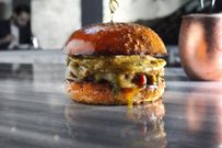 Close-up of burger on table