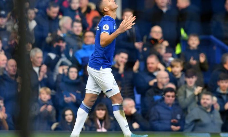 Everton forward Richarlison celebrates after scoring against Chelsea at Goodison Park