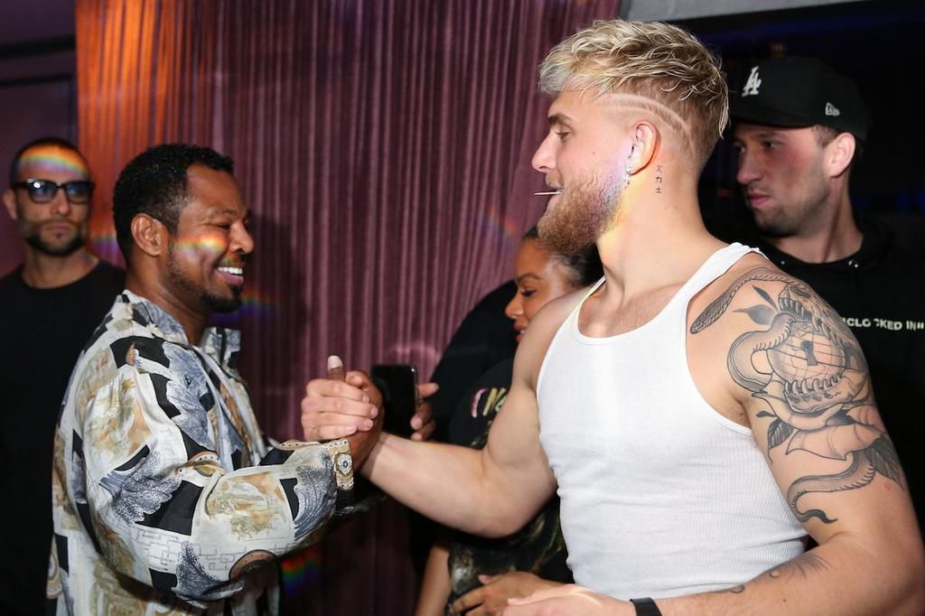 Jake Paul and his trainer, former pro boxer &quot;Sugar&quot; Shane Mosley.