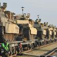 US Abrams tanks at a railway station near a military base in Lithuania, on October 21, 2019: the US Army is preparing its largest deployment of troops to Europe in 25 years, part of a show of force during rising tensions with Russia