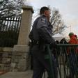 Virginia State Capitol police officers move barriers near one of the entrances to the State Capitol building in Richmond, ahead of a pro-gun rights rally