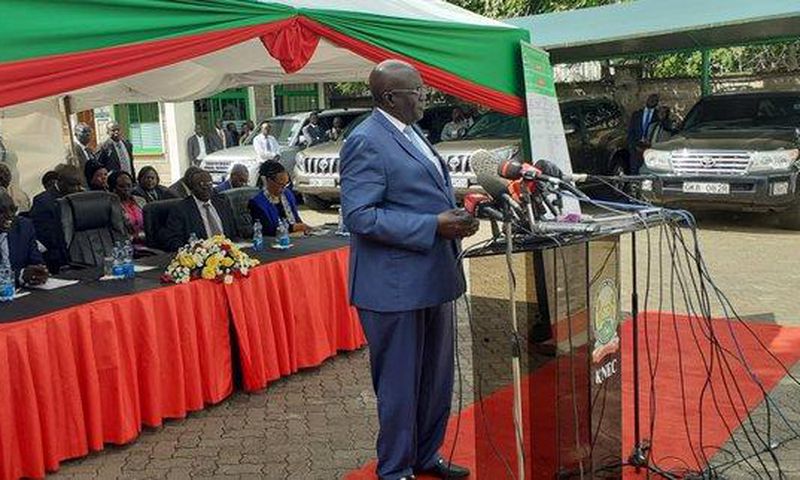 Prof George Magoha durig the release of the 2019 KCPE exams