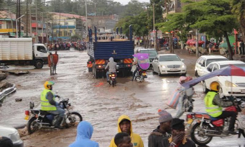 A flooded road following heavy downpour in Nairobi over the weekend