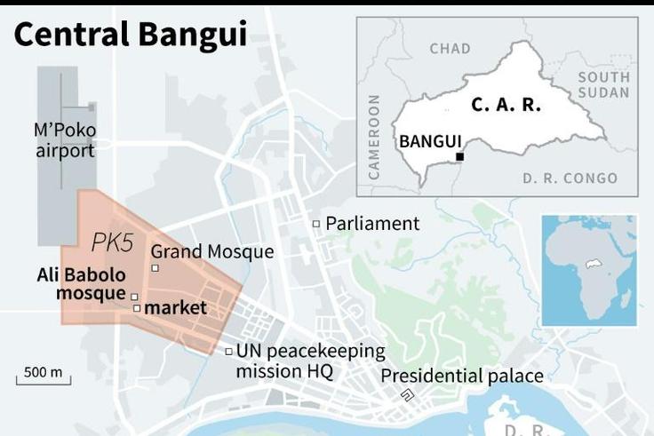 Map locating the PK5 district in Bangui