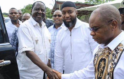 Raila Odinga with Governors Hassan Joho and Amason Kingi in Mombasa The Mombasa BBI rally set for January 25 will be held at Mama Ngina Waterfront Park not Tononoka Grounds as earlier stated