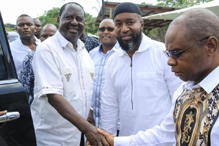 Raila Odinga with Governors Hassan Joho and Amason Kingi in Mombasa The Mombasa BBI rally set for January 25 will be held at Mama Ngina Waterfront Park not Tononoka Grounds as earlier stated
