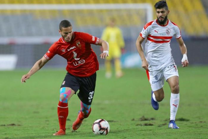 A file photo of Ramadan Sobhy (L), whose goal set up Egypt for a 3-0 win over South Africa Tuesday and qualification for the 2020 Tokyo Olympic Games
