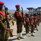 Members of the Huthi rebels military police parade in the streets of the capital Sanaa on January 8, 2020