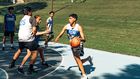 <strong> </strong><strong>SUMMERTIME AT THE SLAB:</strong> Justin Kitcheyan, 15, drives to the hoop. From left: Drew PArker, 18; Ed Payer, 17; Dyami Berridge, 13; and Jamison Smith, 15.