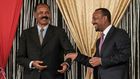 Eritrea's President Isaias Afwerki (L) and Ethiopia's Prime Minister Abiy Ahmed first met last year