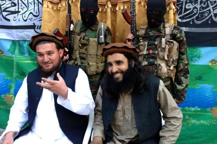 Tehreek-e-Taliban Pakistan (TTP) spokesman Ehsanullah Ehsan (left) and with fellow TTP member Adnan Rasheed in Shabtoi, South Waziristan, in 2013
