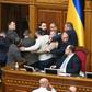 Around 15 Ukrainian lawmakers from President Zelensky's party and their opponents Tymoshenko pushed each other near the parliament's rostrum