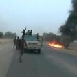 Dangerous roads: A screen grab from a January 2018 video released by Boko Haram, showing jihadists attacking the military on a highway near Maiduguri