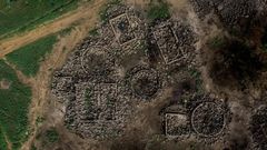 The ethnic conflict has destroyed villages in a spiral of violence, like the Fulani village of Sadia-Peulh, seen here from the air