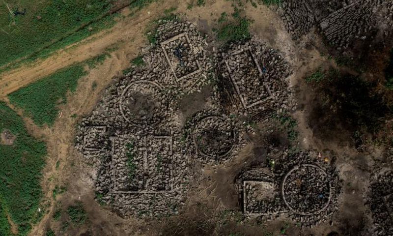 The ethnic conflict has destroyed villages in a spiral of violence, like the Fulani village of Sadia-Peulh, seen here from the air