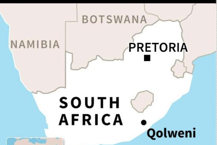 A map of South Africa locating the fatal accident when a bus plunged into a ravine