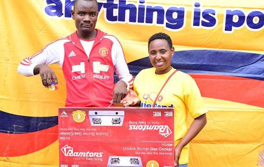 Kevin Musevi wins gas burner in Changamka na BB Ushinde promotion during Kisumu road show
