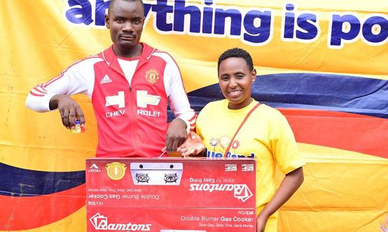 Kevin Musevi wins gas burner in Changamka na BB Ushinde promotion during Kisumu road show