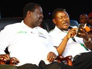 File image of Moses Wetangula with Msalia Mudavadi at a past event. Police cancel license for meeting organized by Boni Khalawale on the same day as BBI event