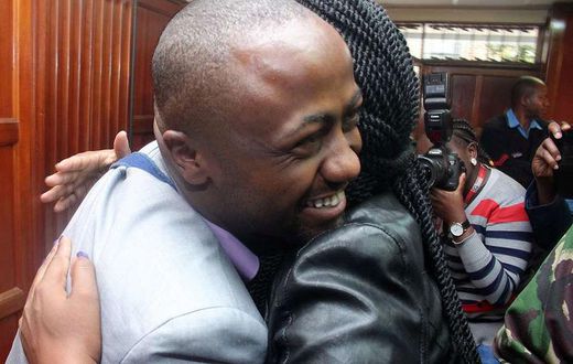 File image of Joseph Jowie Irungu hugging a female relative in court