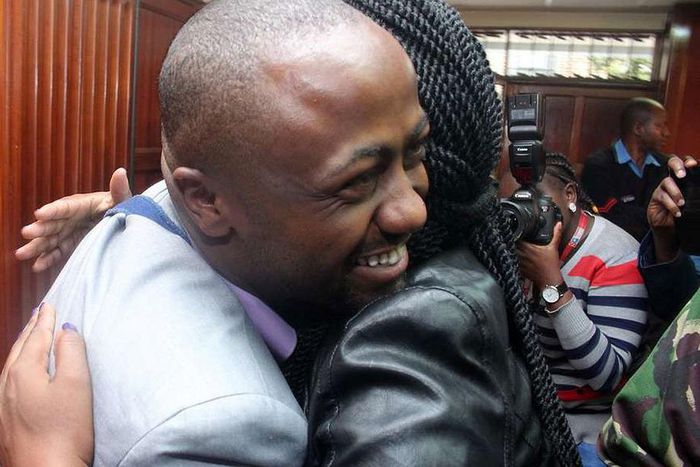 File image of Joseph Jowie Irungu hugging a female relative in court