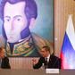 Russian Foreign Minister Sergei Lavrov (L) speaks with his Venezuelan counterpart Jorge Arreaza (R) at the Foreign Affairs Ministry in Caracas on February 7, 2020
