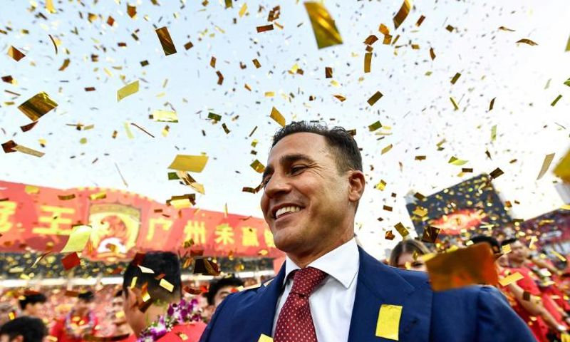 Fabio Cannavaro celebrates after sealing the Chinese Super League championship on Sunday