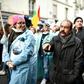 Philippe Martinez, centre, head of France's CGT labour union, at a hospital workers strike in Paris in November. He called the government's pension reform plan a "flagrant provocation."