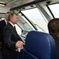Russian President Vladimir Putin rides a train connecting the Crimea to mainland Russia