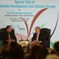 United Nations Secretary-General Antonio Guterres (R), pictured during a question and answer session at an event on sustainable development and climate change in Islamabad, said "too many decision makers continue to fiddle" while the plant burns