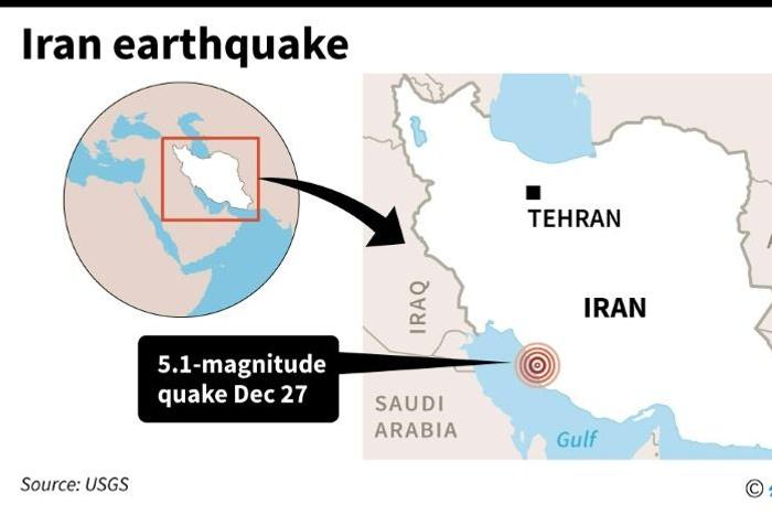Map of Iran locating a 5.1-magnitude earthquake on Friday