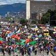 Indigenous people and students take part in a protest in Bogota against the government of Colombian President Ivan Duque
