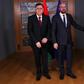 Libya's prime minister Fayez Al-Sarraj (L) with European Council President Charles Michel (C) and European Union foreign policy chief Josep Borrell before their meeting in Brussels