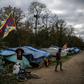 The makeshift camp set up by Tibetan asylum seekers near a  forest in Acheres, northwest of Paris.