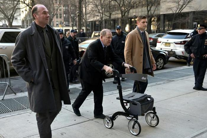 Harvey Weinstein (C), shown  arriving at the Manhattan Criminal Court on January 24, 2020, faces life imprisonment if convicted of predatory sexual assault charges related to two women