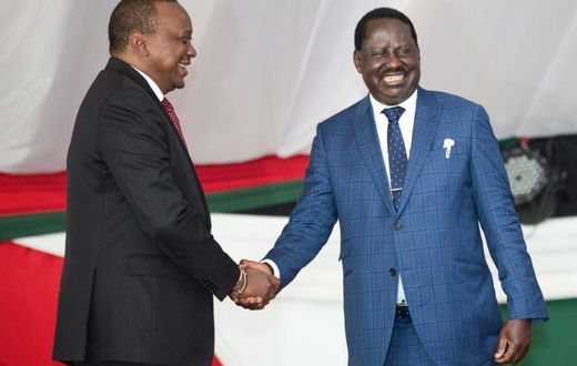 Once were rivals: President Uhuru Kenyatta, left, and opposition leader Raila Odinga at an annual prayer breakfast for national unity in May 2018.