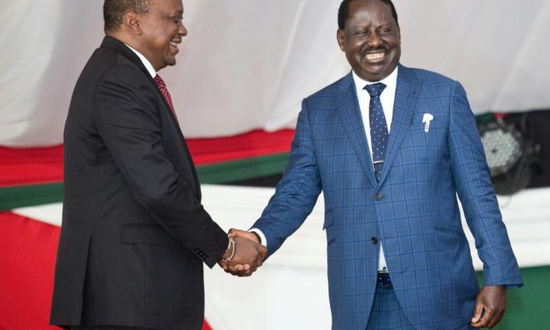 Once were rivals: President Uhuru Kenyatta, left, and opposition leader Raila Odinga at an annual prayer breakfast for national unity in May 2018.