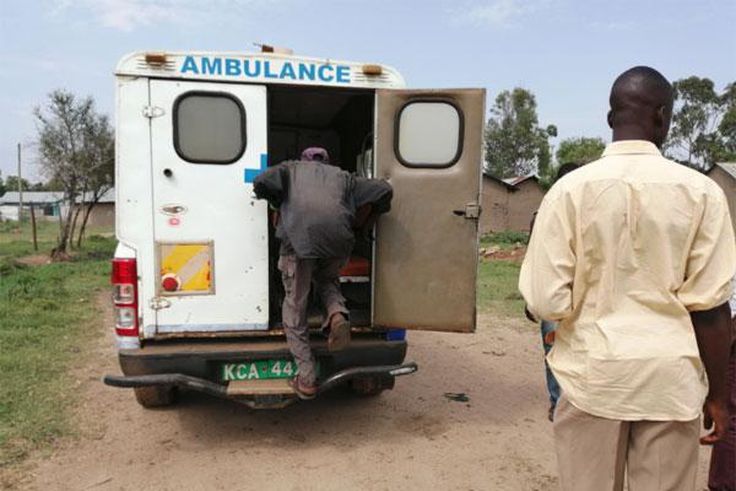 File image of individuals showing symptoms of anthrax taken to hospital in an ambulance