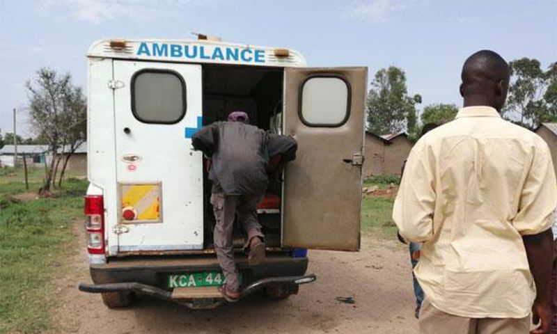 File image of individuals showing symptoms of anthrax taken to hospital in an ambulance