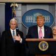 US President Donald Trump, flanked by Health and Human Services Secretary Alex Azar (R), US Vice President Mike Pence (L) and CDC Principal Deputy Director Anne Schuchat, holds a news conference on the COVID-19 outbreak