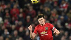 Manchester United defender Harry Maguire in action against Aston Villa
